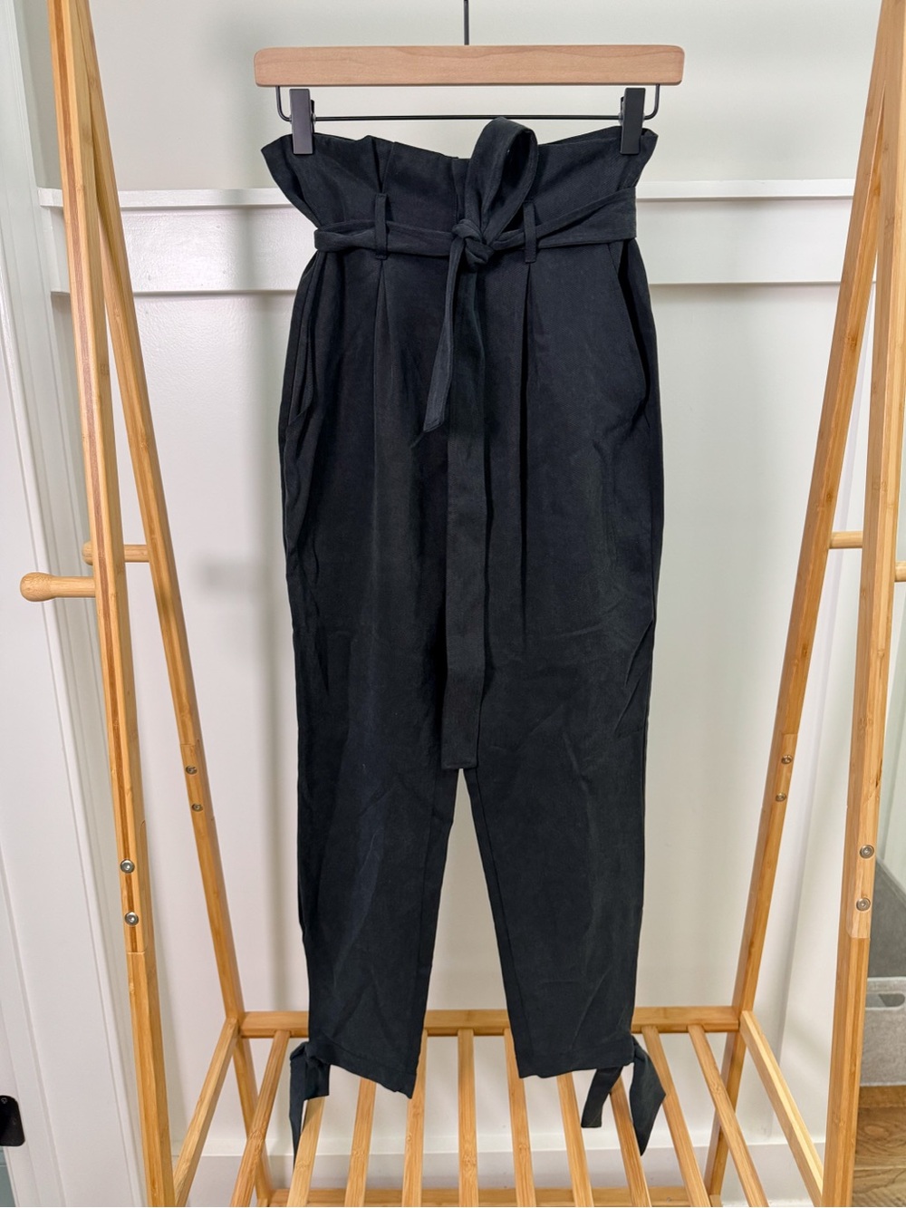 Reformation Black Paperbag Tie-Waist Trousers